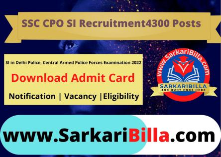 SSC CPO SI Paper I 2022 Admit Card